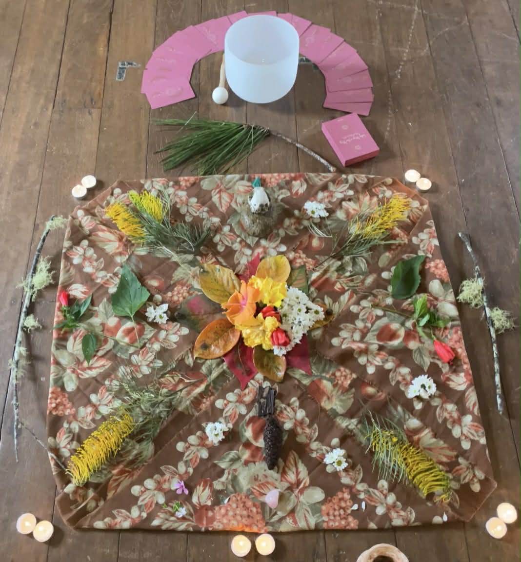 Ceremonial altar with singing bowl
